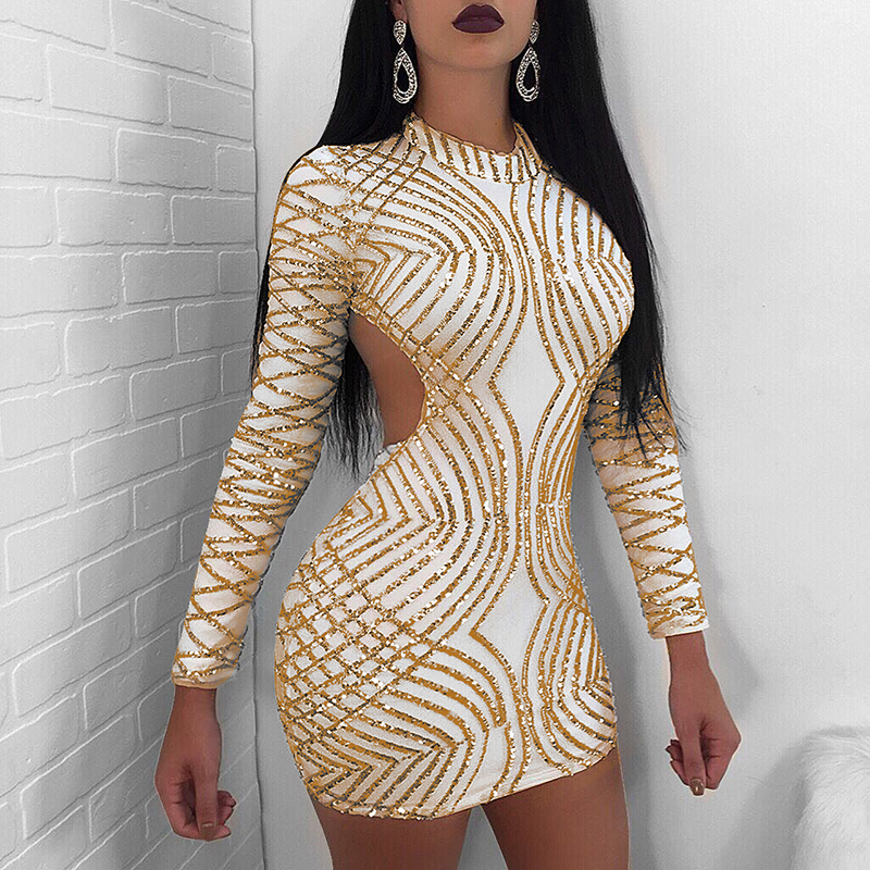 Women Sequin Dress Backless Bodycon O 