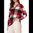 thumbnail image 2 of Blusas de Trabajo Básicas Informales para Mujer, con Cuello en V, Estampado A Cuadros, Puños y Larga. Rojo M, 2 of 9