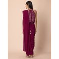 thumbnail image 2 of Wine Sequin Cape Belted Pre-Stitched Saree With Attached Blouse, 2 of 6