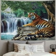 thumbnail image 2 of GOSMITH  Savannah Tapestry, Indochina Tiger Laying Under Banyan Tree Against Limestone Waterfall Nature, Wide Wall Hanging for Bedroom Living Room Dorm Painting, 2 of 6