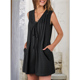 thumbnail image 4 of Mono de Verano para Mujer, Holgado, Sin Mangas, Plisado, con Lazo Frontal y Cuello en V, Color Negro, Talla S, 4 of 6