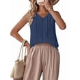 thumbnail image 2 of Linen Tank Tops for Women Summer Casual Loose V Neck Sleeveless Shirts Blouses Tunic Tops Dark Blue M, 2 of 9