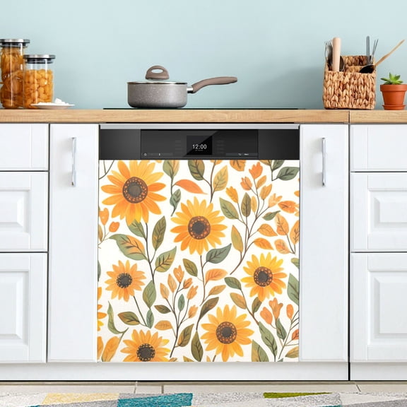 Yayeee Magnetic Dishwasher Cover for The Front Decoration Home Kitchen Machine Sticker Protector, Watercolor Sunflowers