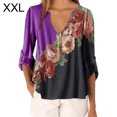 thumbnail image 1 of Blusa Camisa con cuello en V y estampado floral Blusa suelta de manga larga Top de mujer, Morado oscuro, XXL Jumpingount AP002021-77, 1 of 3