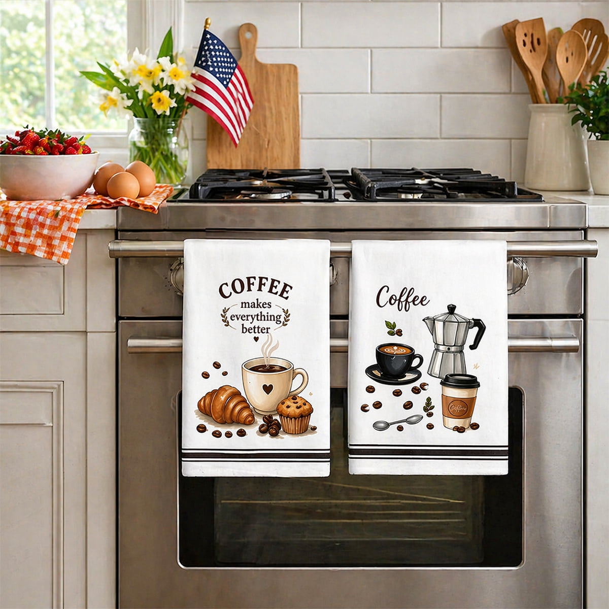 Coffee Kitchen Towels Decorative Sets Dish Towels Absorbent Fast Drying Hand Tea Vintage Cleaning Dishcloths for Cooking Farmhouse Bathroom Accessory