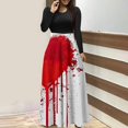 thumbnail image 4 of Dress for Women Casual,3/4 Sleeve Dress,Womens Fashion Printed Long Sleeve Round-Neck Pullover Patchwork Dress, 4 of 5
