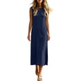 thumbnail image 6 of Wedding Guest Dresses for Women Solid Color Round Neck Sleeveless Maxi Dress with Pockets and Side Slits for Any Occasion M, 6 of 7