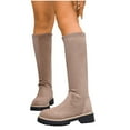 thumbnail image 2 of Lovzfmll Knee High Boots Women, Stretch Mid Calf Round Toe Chunky Heel, Chunky Low Heel Round Toe Boots Casual Fall Khaki Boots, 2 of 9