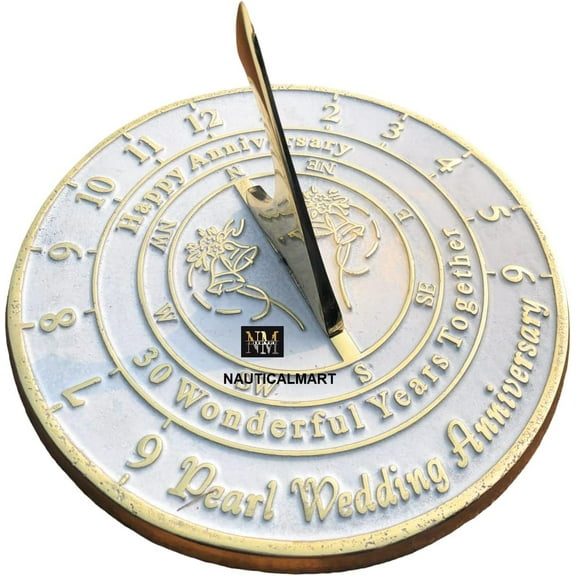 NauticalMart 30th Pearl Wedding Anniversary Sundial Gift for Him or Her, Husband or Wife, Parents, Grand Parents, Couples to Celebrate Anniversary Unique Gift (30th Anniversary)