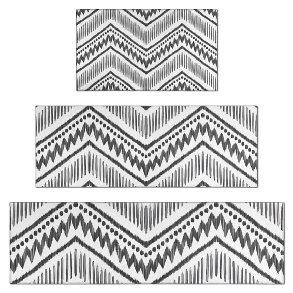 Black Geometric Chevron Dot Pattern Kitchen Rugs Sets Of 3,Kitchen Runner Rugs Non Skid Washable,Decorative Kitchen Floor Mats for Kitchen,Sink,Laundry,17"x30" 17"x47" 17"x59"