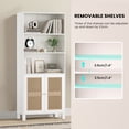 thumbnail image 4 of MAYEERTY 5-Shelf Bookcase with Rattan Doors, Tall Display Shelves for Home Office & Bedroom, White, 4 of 7