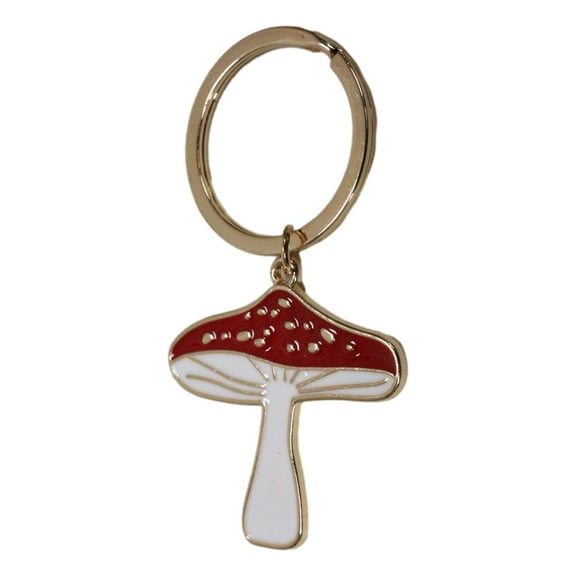 Set of 2 Lucky Toadstool Mushroom Metal Fortune Talisman Keyrings Keychains