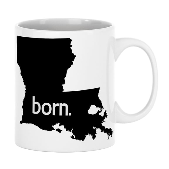 Louisiana Born & LA USA State Map, US Citizen Coffee & Tea Mug Cup (11oz)