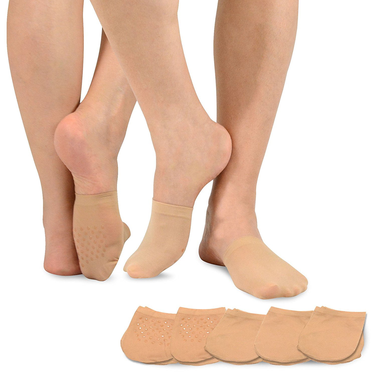 TeeHee Women/'s Seamless Toe Topper Liner Socks 5-Pack with Non-Skid Bottom