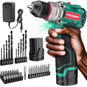 Cordless Hammer Drill Driver 18V, HYCHIKA 400 In-lbs Torque Power Drill with Auxiliary Handle, 1/2” Metal Chuck, 2.0Ah Battery, 1H Fast Charger, 21+3 Clutch, LED Light for Drilling Wood Metal Wall