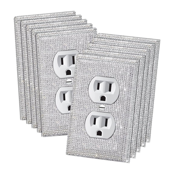 Rollbacks & More 10 Pack Light Switch Covers and Sockets, Bling Rhinestone Wall Plate Covers, Silver