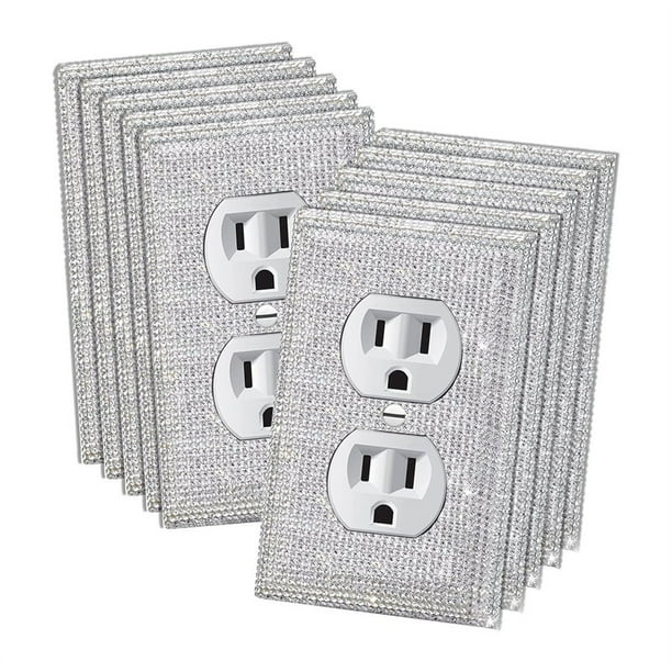 Paquete de 10 Cubiertas y Enchufes para Interruptores Luz, Placas Pared con Diamantes Imitación Brillantes, Brillantes Color Plateado