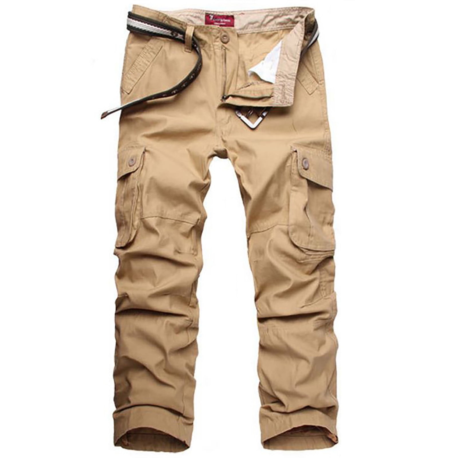 Hanas 2023 Mens Pants Fashion Men's Casual Mid Waist Solid Color Pockets  Outdoor Shorts Pants Khaki XXXXL
