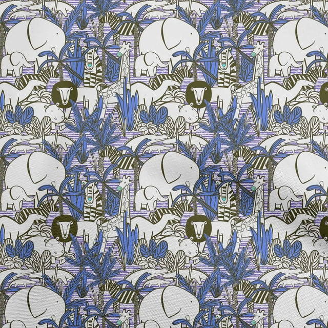 oneOone Rayon Medium Blue Fabric Kids Animal Sewing Craft Projects Fabric Prints By Yard 56 Inch Wide