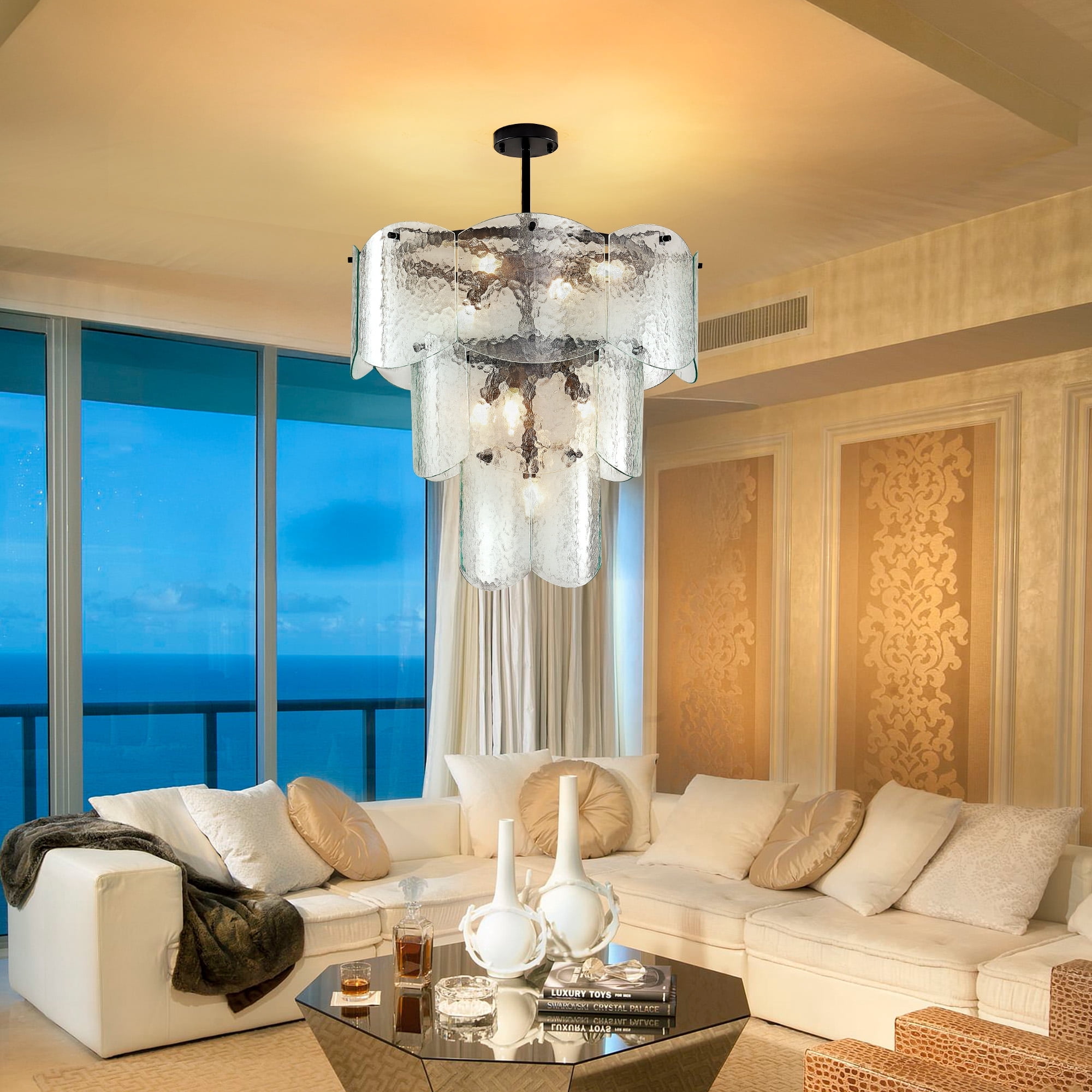 LovingAHome 8-Light Crystal Chandeliers Glass Chandelier Modern Semi Flush Mount Ceiling Light Fixtures for Living Room Bedroom Dining Foyer