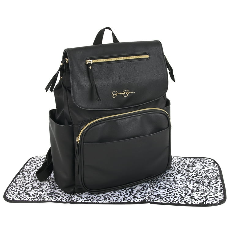 Jessica Simpson Vegan Leather Diaper Bag Backpack, Black Jessica Simpson Vegan Leather Diaper Bag Backpack, Black