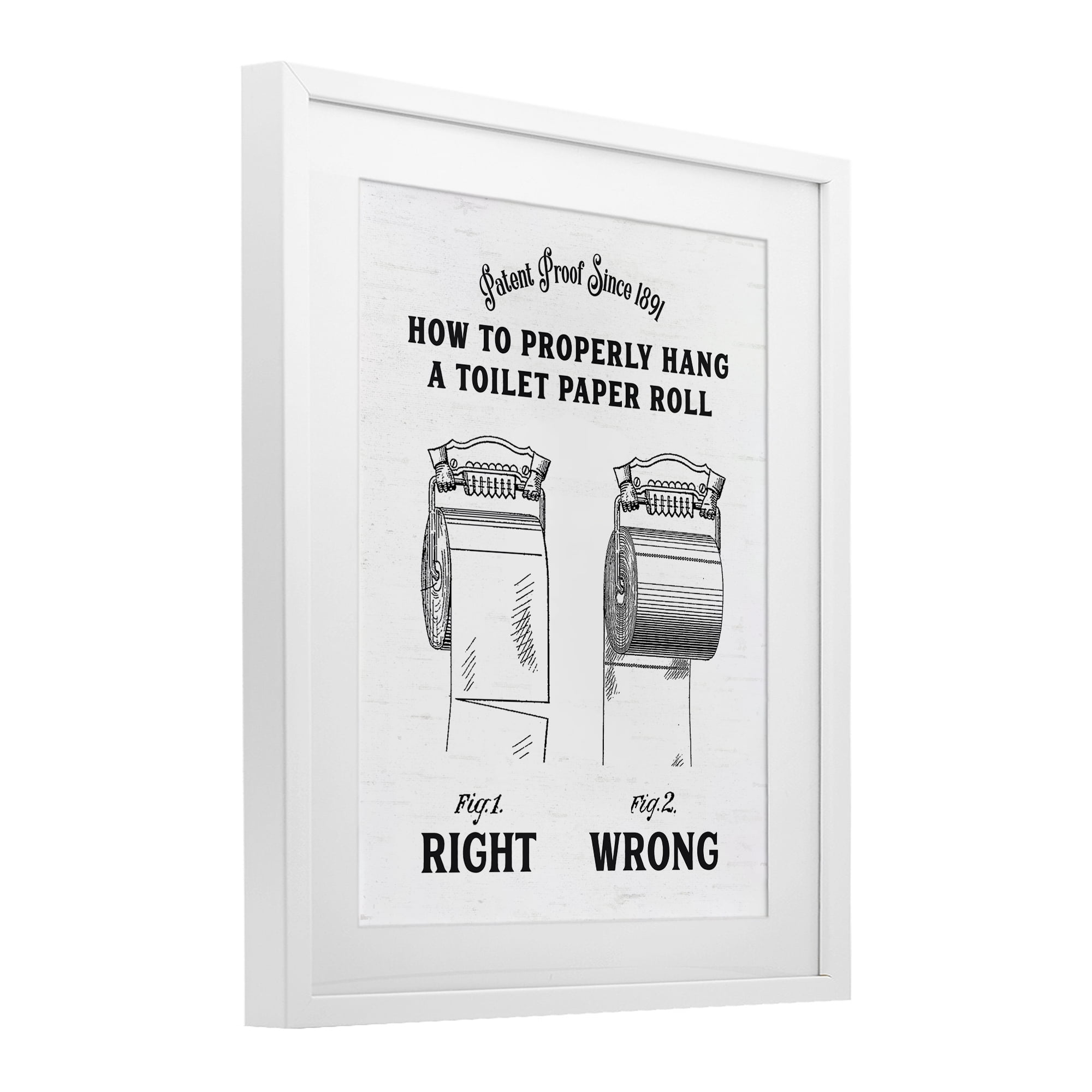 Right & Wrong Toilet Roll White Framed Print Under Glass, design by Lettered and Lined