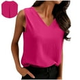 thumbnail image 2 of VEKDONE Linen V Neck Tank Tops for Women Solid Color Sleeveless Back Pleated Tanks Summer Loose Fit Lightweight Tunic Tops Dressy Business Work Vests Hot Pink XL, 2 of 9