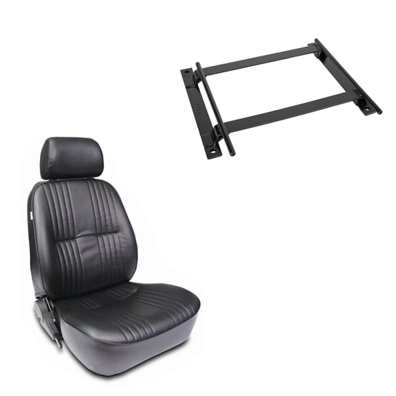 Procar 90 Series 1300 Passenger Side Bucket Seat, Black Vinyl Material, Lever-Style Seatback Recline Mechanism, Includes Seat Mount Kit for Easy Installation