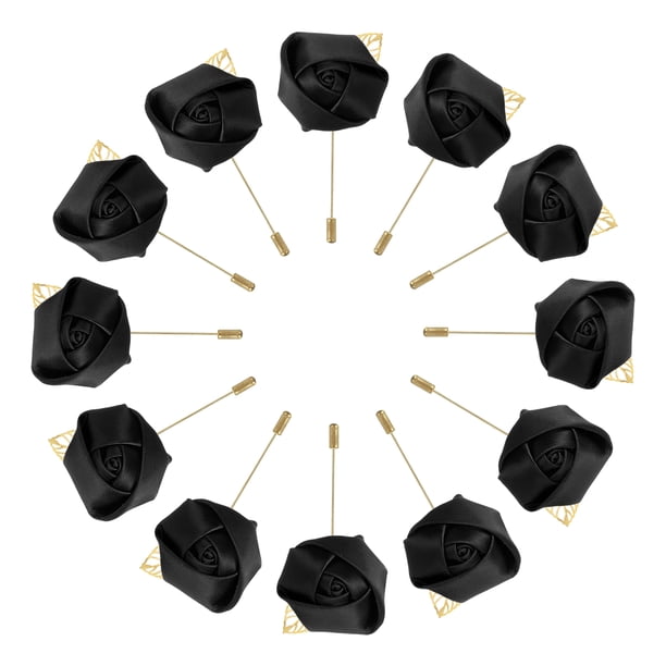 12 Pcs Ramilletes de Rosa con Alfileres para Hombres Ceremonia de Boda Aniversario Cena Formal Fiesta Negra