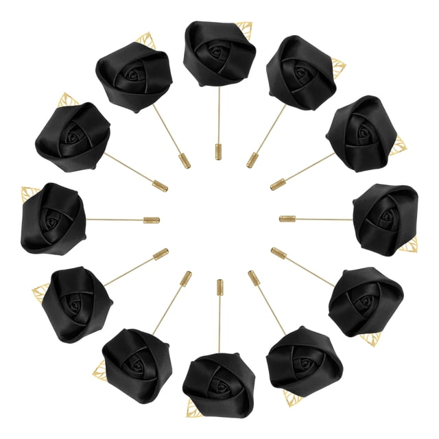12 Pcs Ramilletes de Rosa con Alfileres para Hombres Ceremonia de Boda Aniversario Cena Formal Fiesta Negra