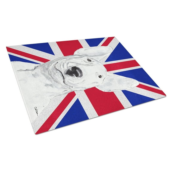 Caroline's Treasures Bull Terrier with English Union Jack British Flag Glass Cutting Board Large Size