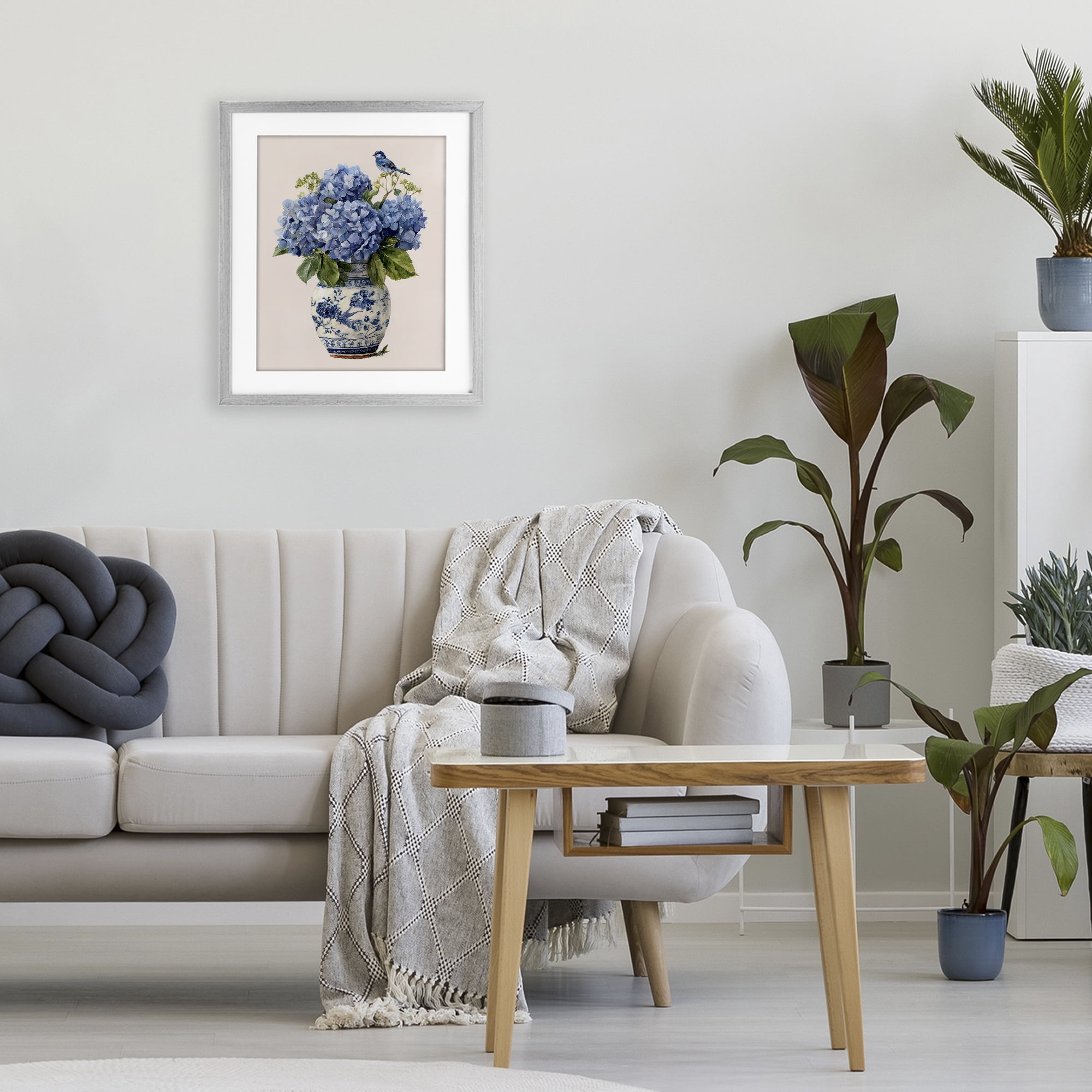 Stupell Industries Songbird Perched on Hydrangeas Gray Framed Print Under Glass, design by Imagine It Images