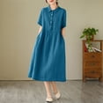 thumbnail image 4 of Liquidation d'Été 2025! Robe Grande Taille pour Femmes, Liquidation d'Été pour Femmes, Robes Décontractées d'Été pour Femmes à Col Rabattu et Manches Courtes Unies, 4 of 5