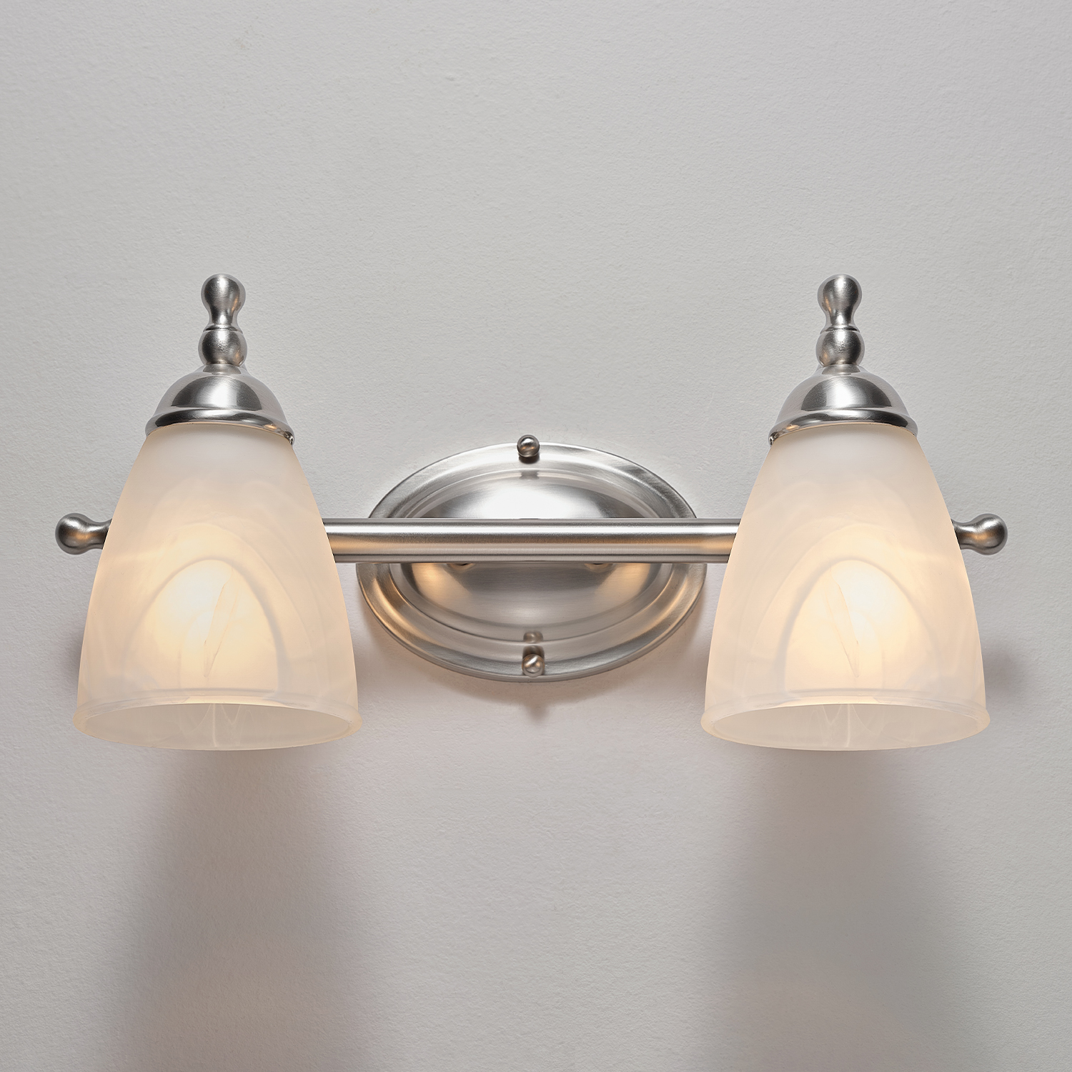 Globe Electric Satin Nickel Vanity Light Set with Alabaster Glass Shades
