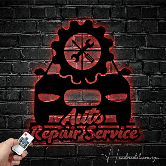 Handmadetneonsign Custom Auto Repair Service Metal Wall Art LED Light, Custom Mechanic Tools Workshop
