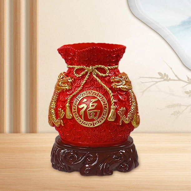 Bolsa de bendición Feng Shui para año Nuevo Chino, decoración de jarrón, estatua, Material de resina para decoración de jardín interior y exterior , Rojo Macarena Cesta china