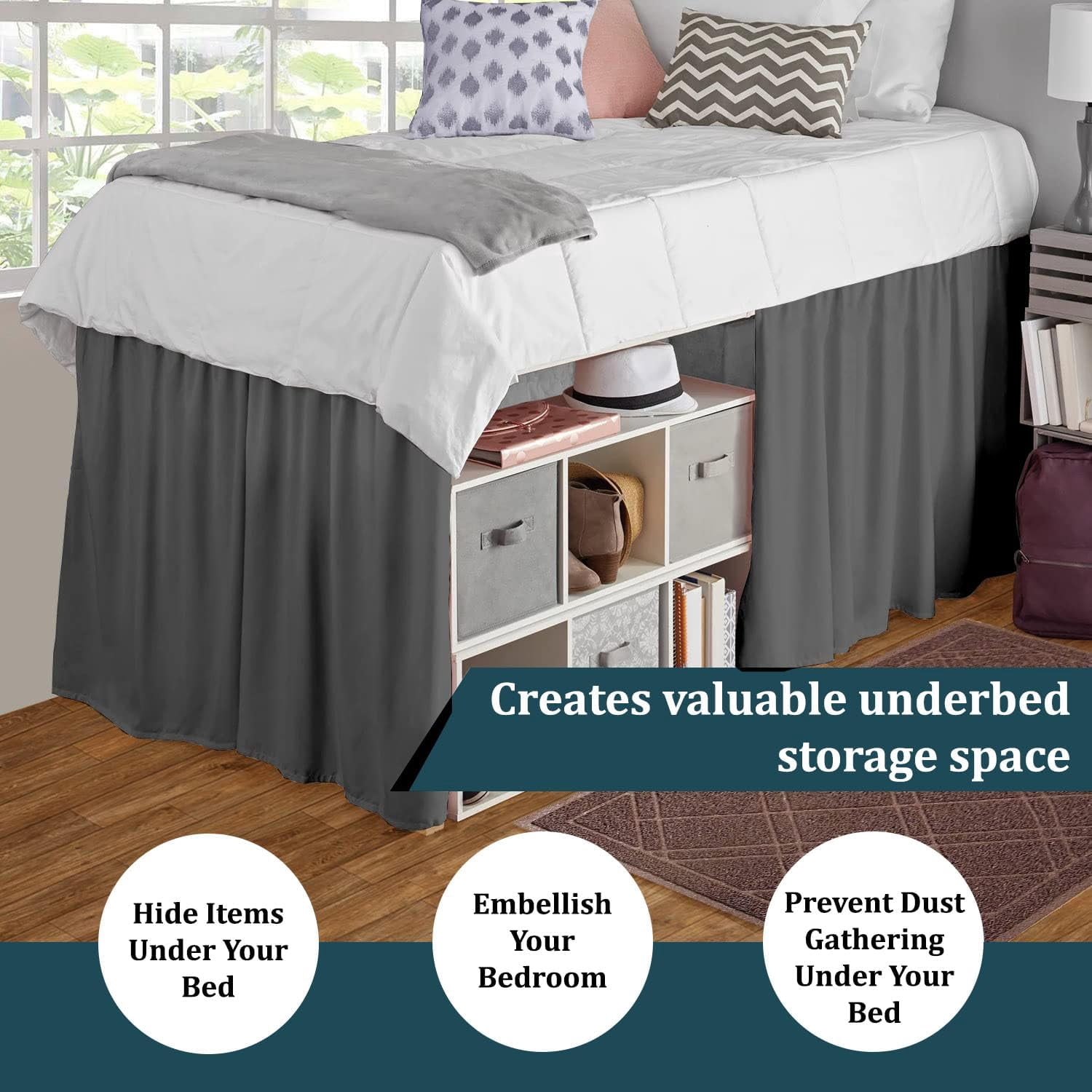 Dorm Room Bed Skirt - College Dorm Bed Skirt - Twin XL, Extra Long - 40 Inch Drop - 100% Microfiber - White