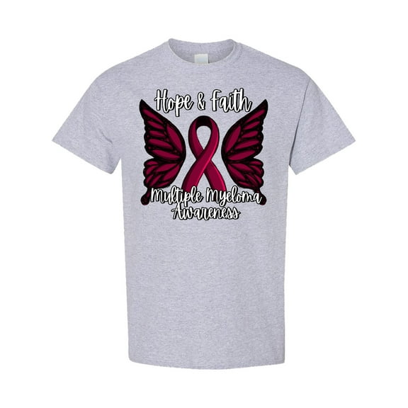 Inktastic Multiple Myeloma Cancer Awareness Hope & Faith with Butterfly Ribbon T-Shirt