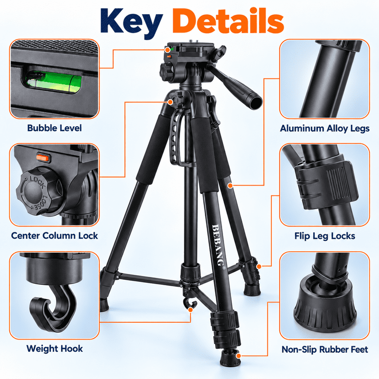 BEBANG 67" Camera Tripod Aluminum Portable Stand photo 7