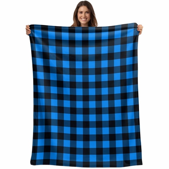 Black Blue Plaid Blanket Soft Cozy Warm Twin Blanket for Bed, Plush Fuzzy Flannel Fleece Blankets for Sofa, Country Buffalo Checked Gingham Throw Blankets for Couch, Gifts for Men, 60"x80"