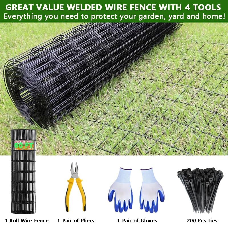 Hardware Cloth 24 in x 60 ft, 16 Gauge 2" x 3" Welded Wire Fencing Mesh Roll, Chicken Wire Fence with Cutting Plier & Gloves for Garden, Coop & Pet Enclosures