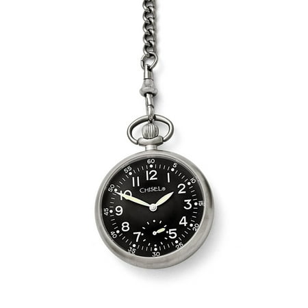 - Primal Steel Chisel Stainless Steel Black Dial Pocket Watch