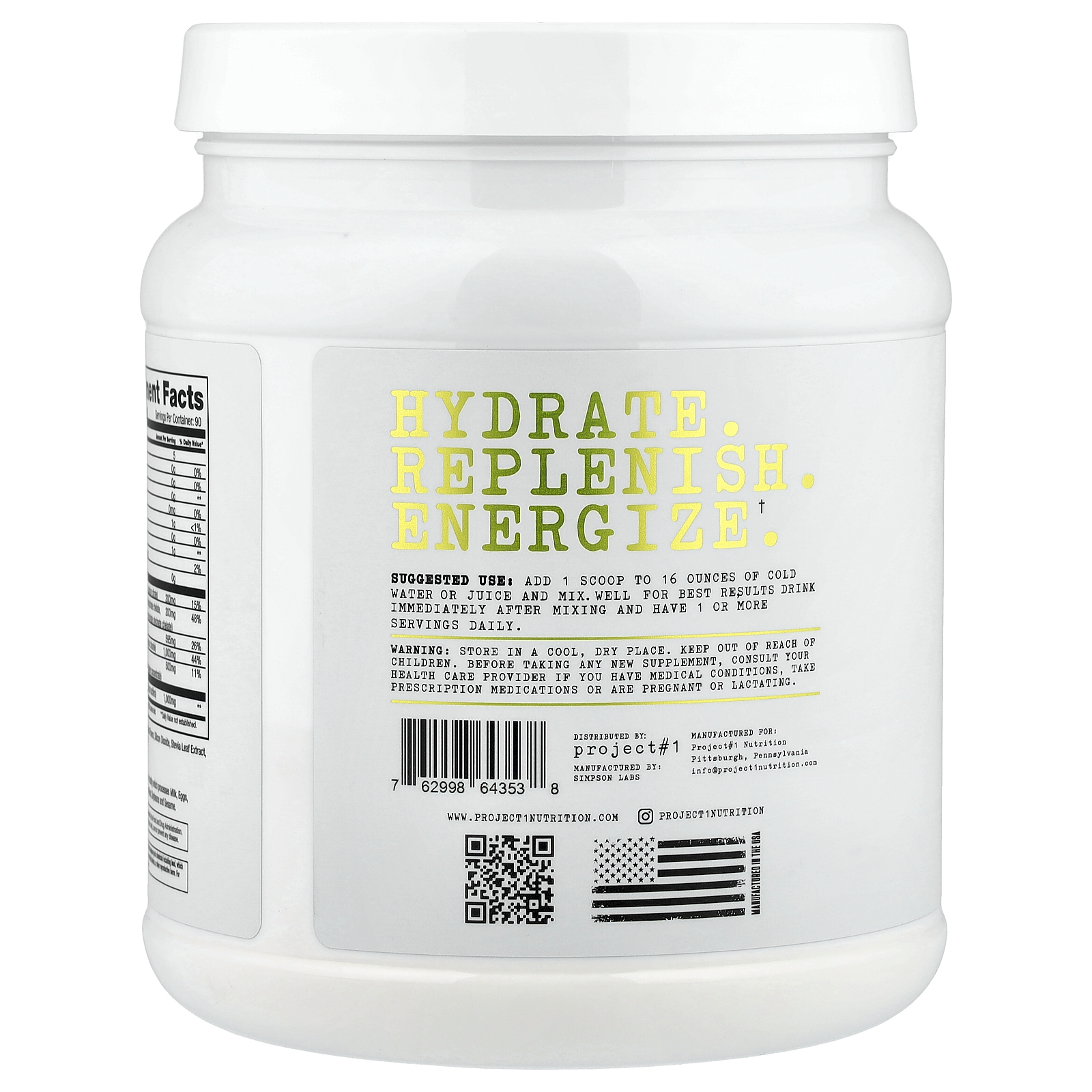 Project 1 Nutrition Electrolytes, Hydration Drink Mix, Lemon Lime, 34.61 oz (981 g)