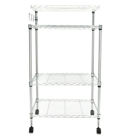 A Baker Bar Clearance! Microwave Cart, SEGMART 4-Tier Kitchen Island On Wheels, Heavy Duty Storage Shelves with 3-Tier Shelves, 1 Top Shelf, Hanging Bar with 4 Hooks, Metal Bakers Rack Holds up to 176 lbs, Q1494 ()