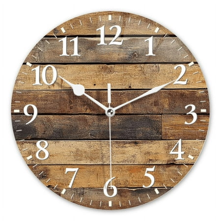 Non-Ticking Silent Wall Clocks Personalized Analog Round Clock Battery Operated Clocks Decorative for Kitchen,Office-Arafed Wood Planks With A Brown Stain Of Paint(10inch)