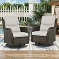 thumbnail image 3 of OPOHORO High Back Patio Swivel Glider Chairs Set of 2, All Weather Outdoor Brown Wicker Swivel Glider Rocking Chairs for Porch Deck with Thick Cushion in Beige, 3 of 10