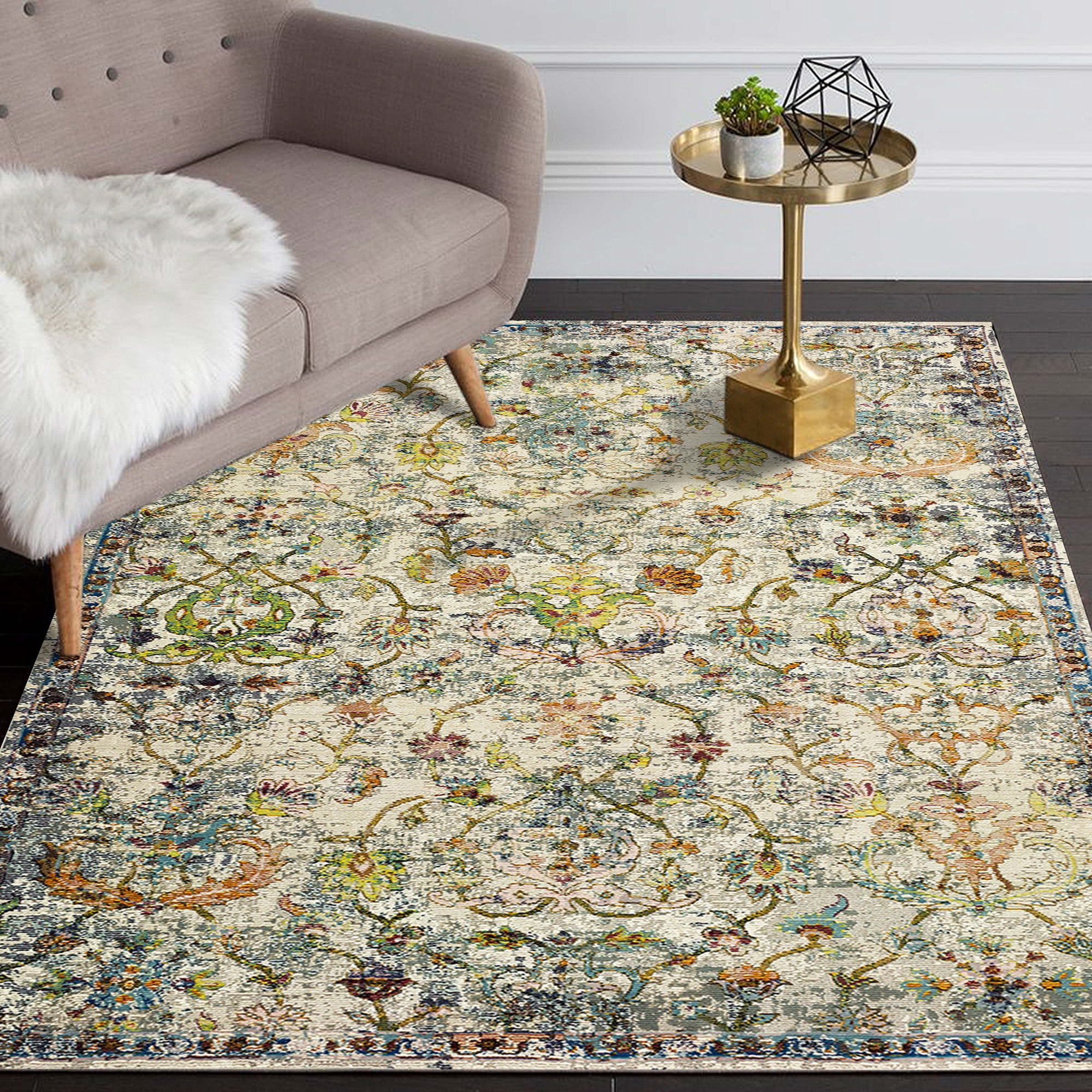 LR Home Ada 7'9" x 9'9" Green/Gray Distressed Floral Indoor Area Rug