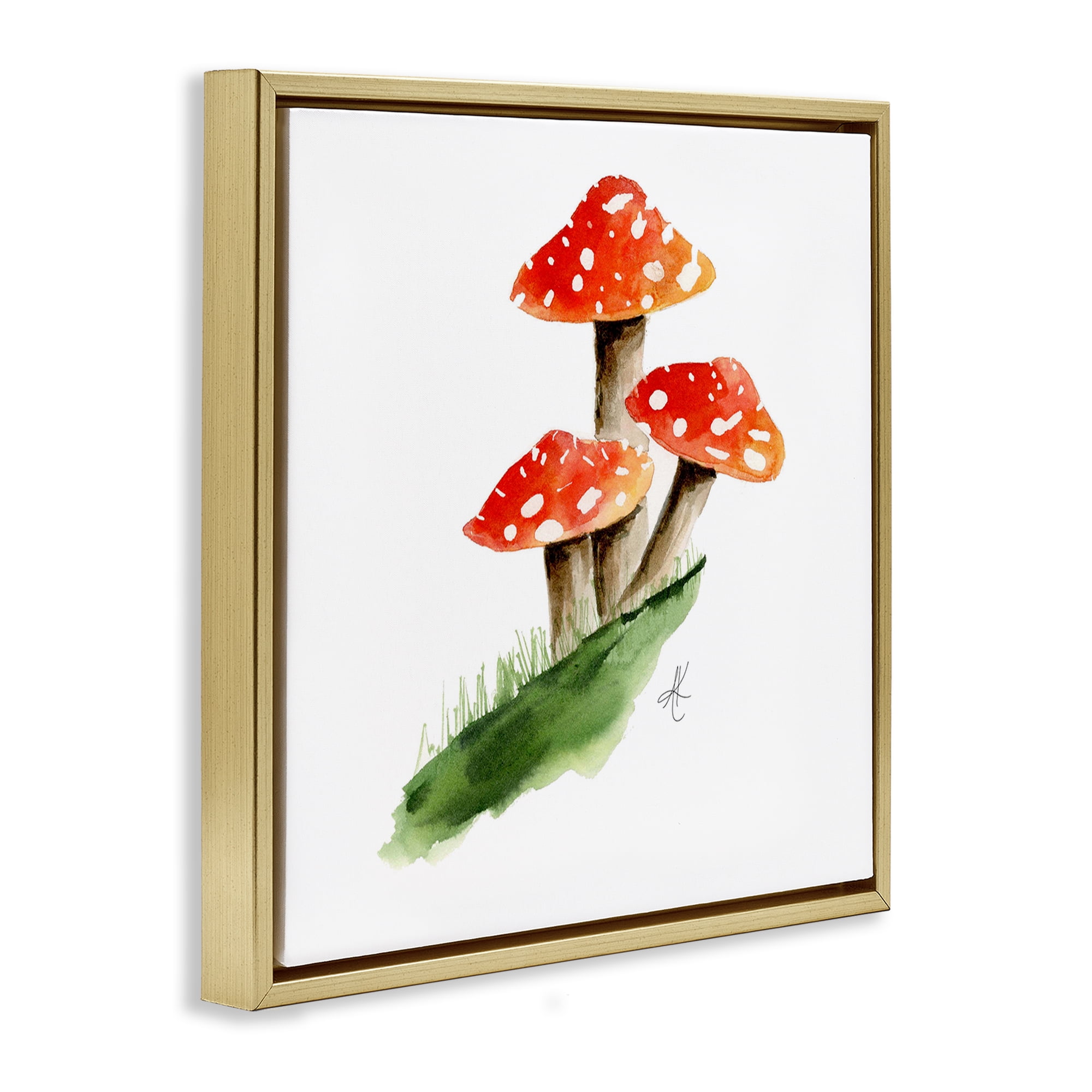 Stupell Industries Red Mushroom Trio Plants & Flowers Painting Gold Floater Framed Canvas Art Print Wall Art, 18 x 18