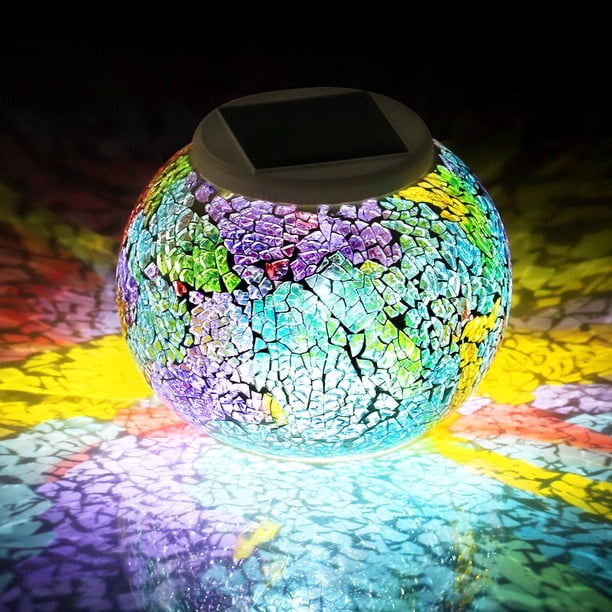 Luces LED de jardín con bola de mosaico de vidrio alimentadas con energía solar WsGift