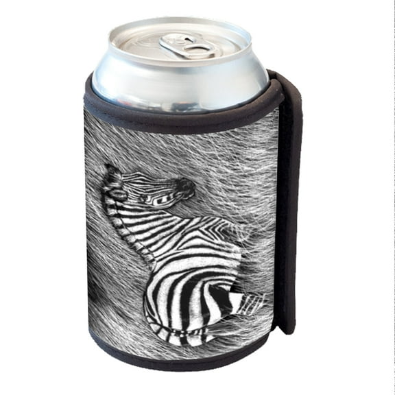 KuzmarK Insulated Drink Can Cooler Hugger - Zebra in Tall Grass Art by Denise Every